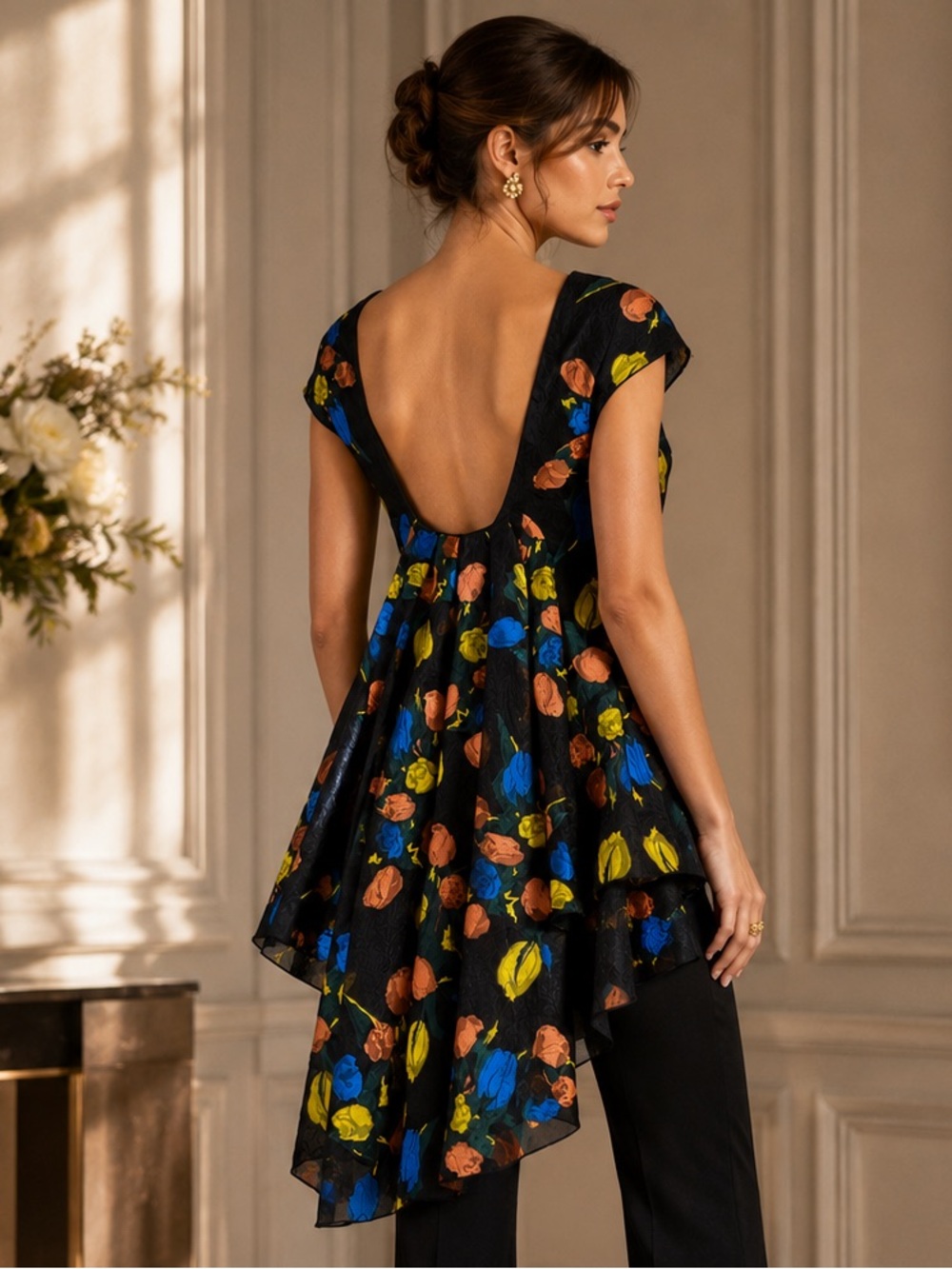 NWT Lela Rose Jacquard Fil Coupé Floral Flounce Back Couture Top Size 6 $1,595